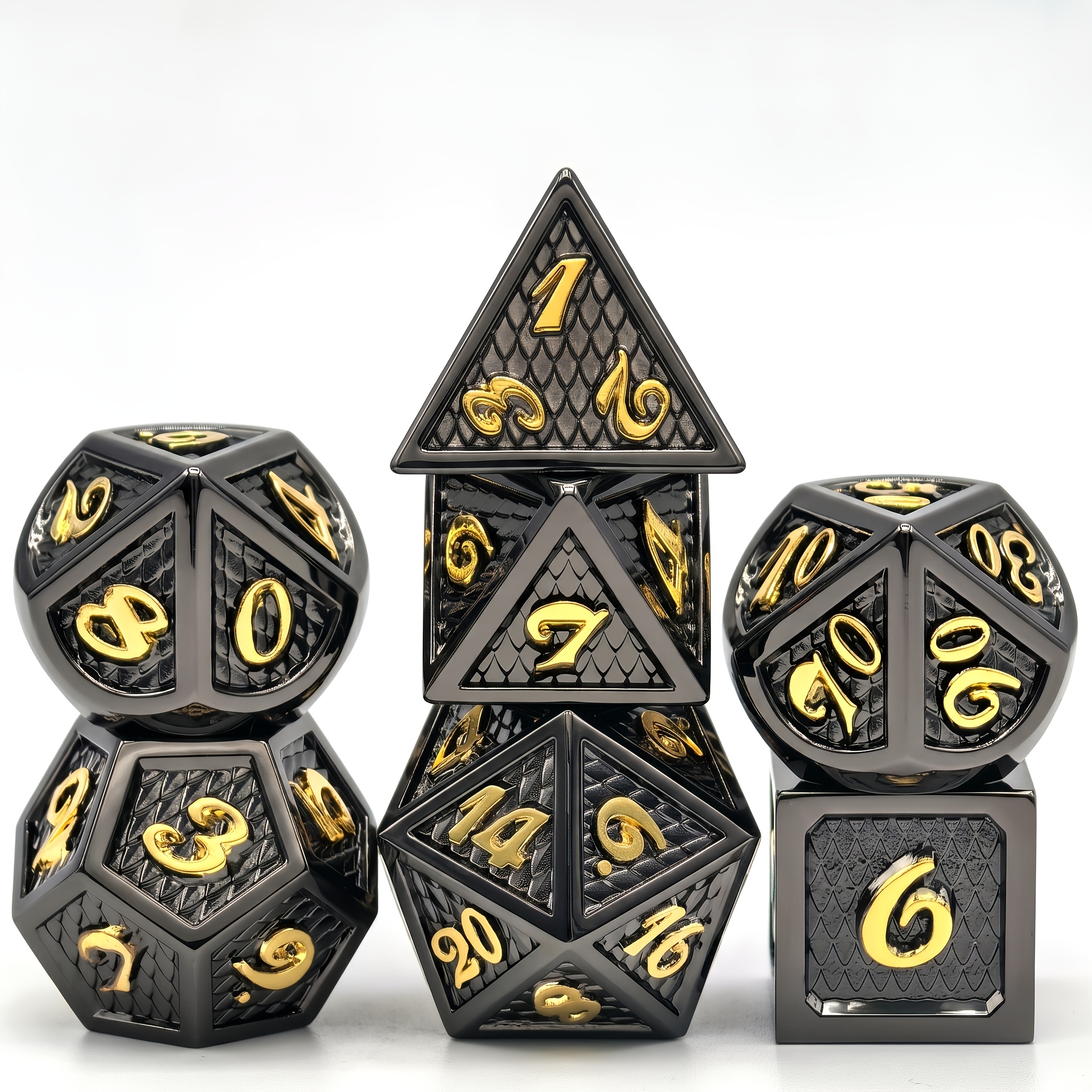 7pcs Solid Metal Dragon Scale Dice Set for Tabletop RPGs